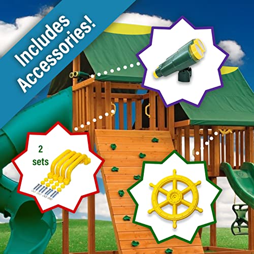 Cedar Wood Swing Set with Clubhouse and Spiral Slide k7m