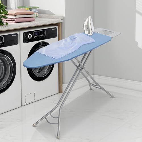 Ironing Board 45" x 14" with Iron Holder, Adjustable Height 29" to 36", Full Size Space-Saving Foldable Iron Board with Padded Removable Cover, Sturdy Steel Frame and Legs, Gray Checkered
