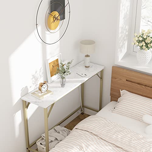 Gold Narrow Console Table with Outlets q7
