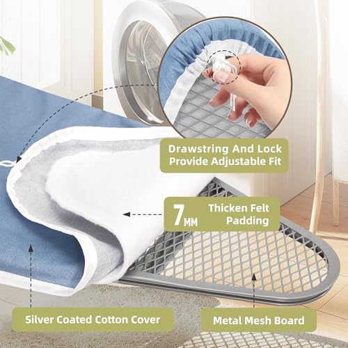 Ironing Board 45 x 14 with Iron Holder, Adjustable Height, Foldable Steel Frame k7m