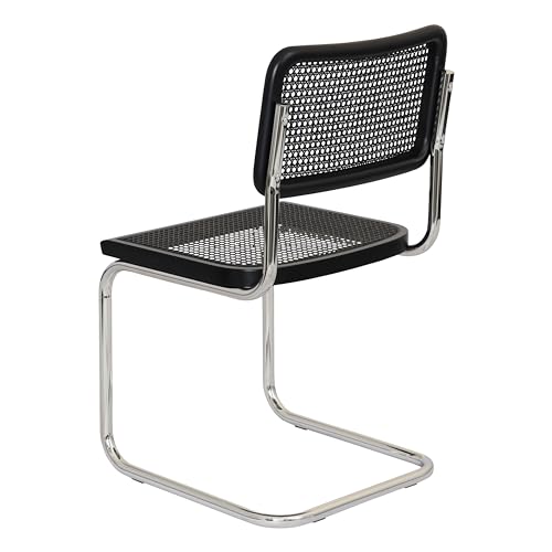 Cane Cantilever Side Chair Chrome Steel Frame Walnut A7