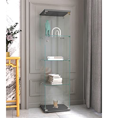 Glass Display Cabinet with Door, Floor Standing Bookshelf, Black 7k