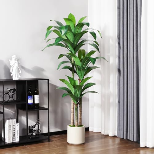 Artificial Dracaena Tree 5ft with White Planter Indoor Floor Plant k7m