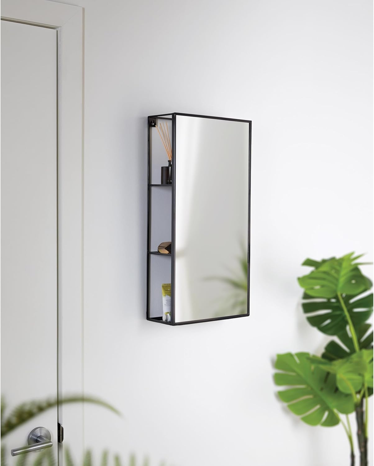 Black Metal Bathroom Mirror Cabinet 3 Shelves k7
