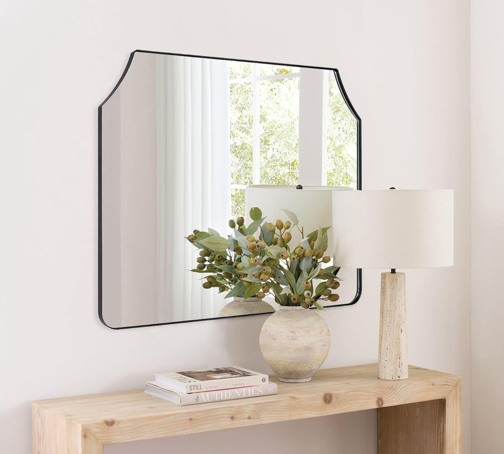 Large Black Arched Mantel Mirror 32x40 k7