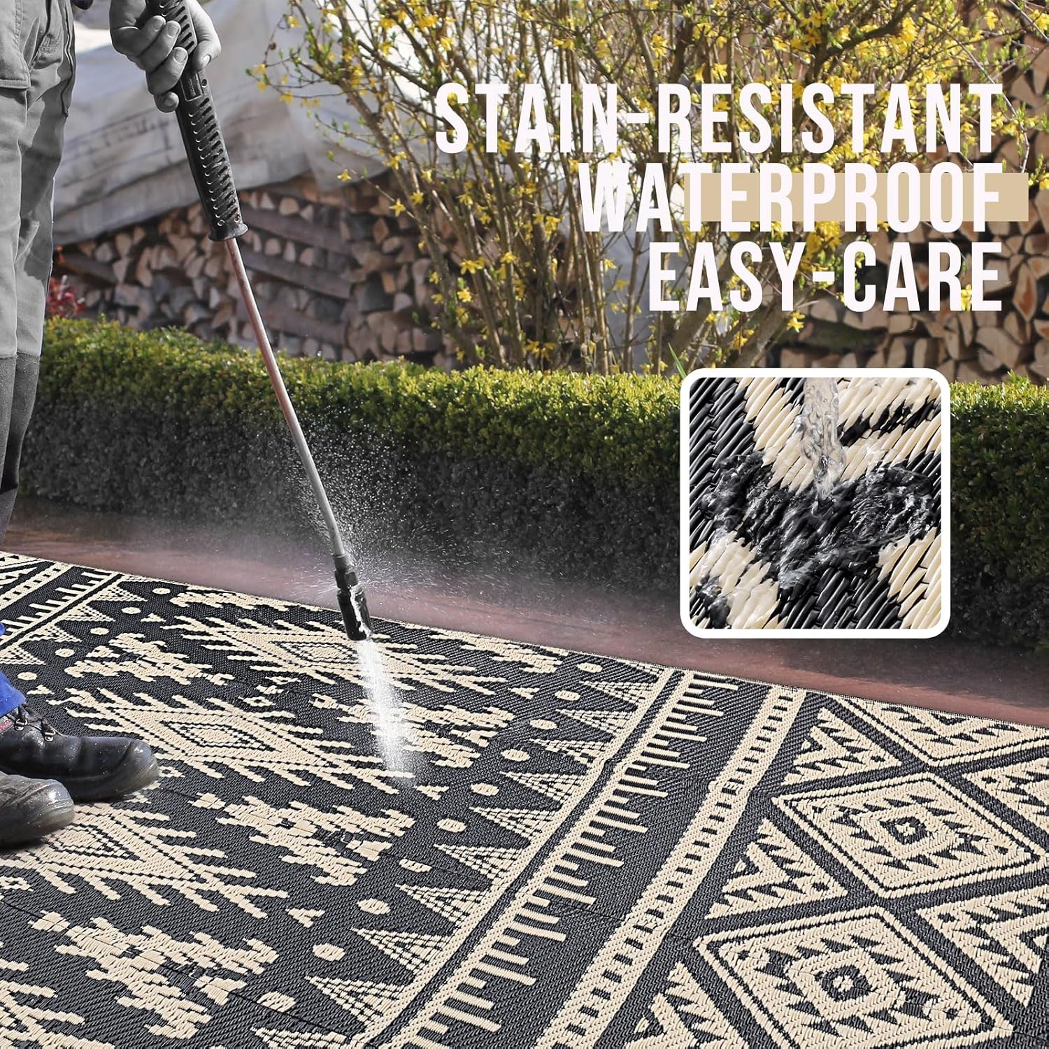 Outdoor Rug Waterproof 5x8 ft Reversible Plastic Straw Patio Carpet a7