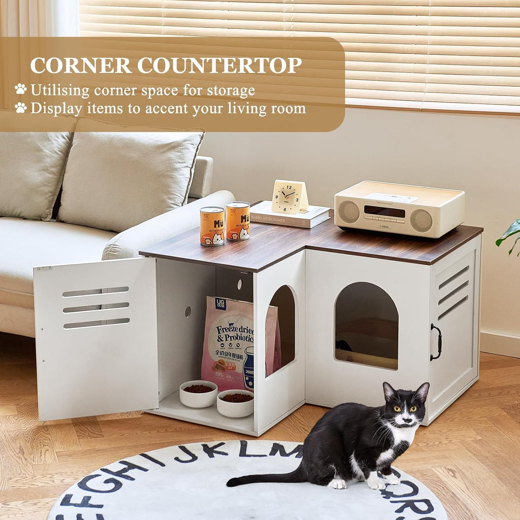 Corner Litter Box Enclosure for Two Cats, Hidden Cabinet Furniture a7