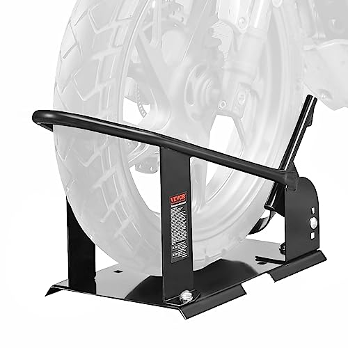 VEVOR Motorcycle Wheel Chock, 1800 lbs Capacity Wheel Cradle Holder, Heavy-Duty Steel Motorcycle Front Wheel Stand with 3 Adjustable Holes, for 15"-21" Off-Road Motorcycles, Standard Motorcycles