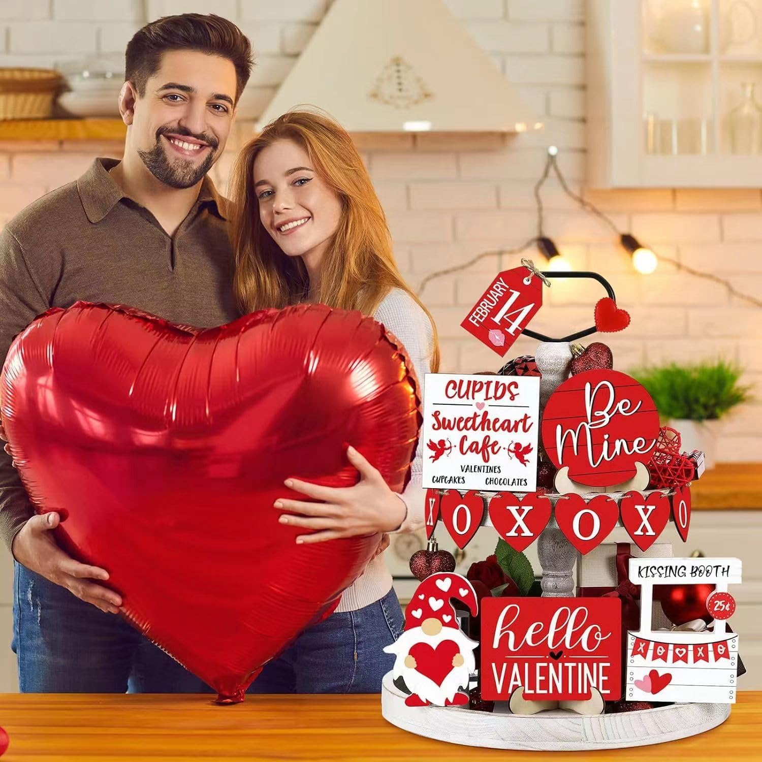 Valentine's Day Tiered Tray Decor Farmhouse Set Red7k