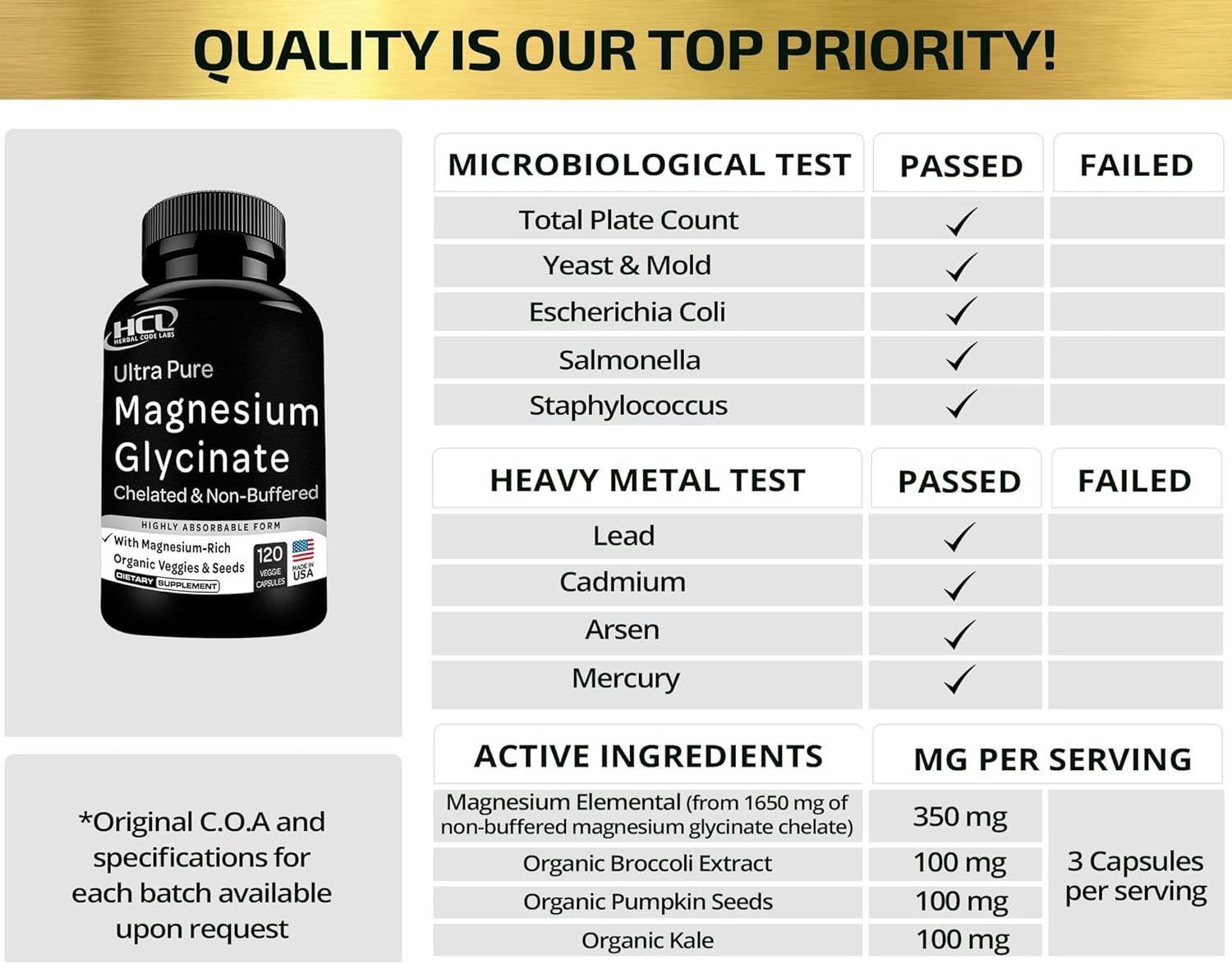Magnesium Glycinate Capsules 350mg Chelated High Absorption a7