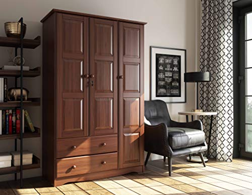 Palace Imports 100% Solid Wood Grand Armoire Wardrobe Closet, Java, 45.75" w x 72" h x 20.75", 4 Small Shelves, 1 Clothing Rod, 2 Drawers, 1 Lock Included. Renewable Eco-Friendly Wood, Made in Brazil