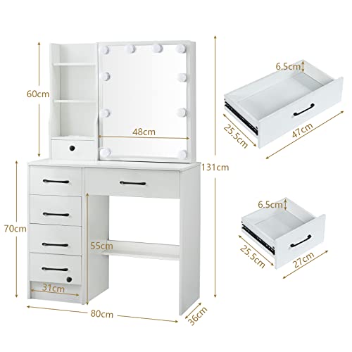 Vanity Desk with Makeup Mirror and 6 Drawers k7p