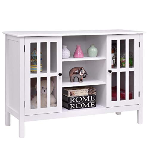 45" TV Stand Console Storage Cabinet, Wood Multipurpose Organizer Entertainment Media Console Center Home Living Room Furniture (Brown)