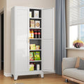 75.2”H Pantry Storage Cabinet, Kitchen Storage Cabinets with Adjustable Feet and Shelves, Metal Pantry Cabinet for Kitchen, Living Room, Laundry Room and Dinning Room