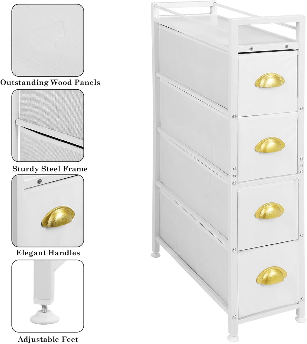 Narrow Dresser 4 Drawers Fabric Storage Cabinet White k7m