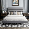 Full Size Bed Frame with Height-Adjustable Linen Fabric Upholstered Headboard, Platform Bed with Crafted Tufted Flax Headboard, No Box Spring Needed, Easy Assembly, Dark Gray