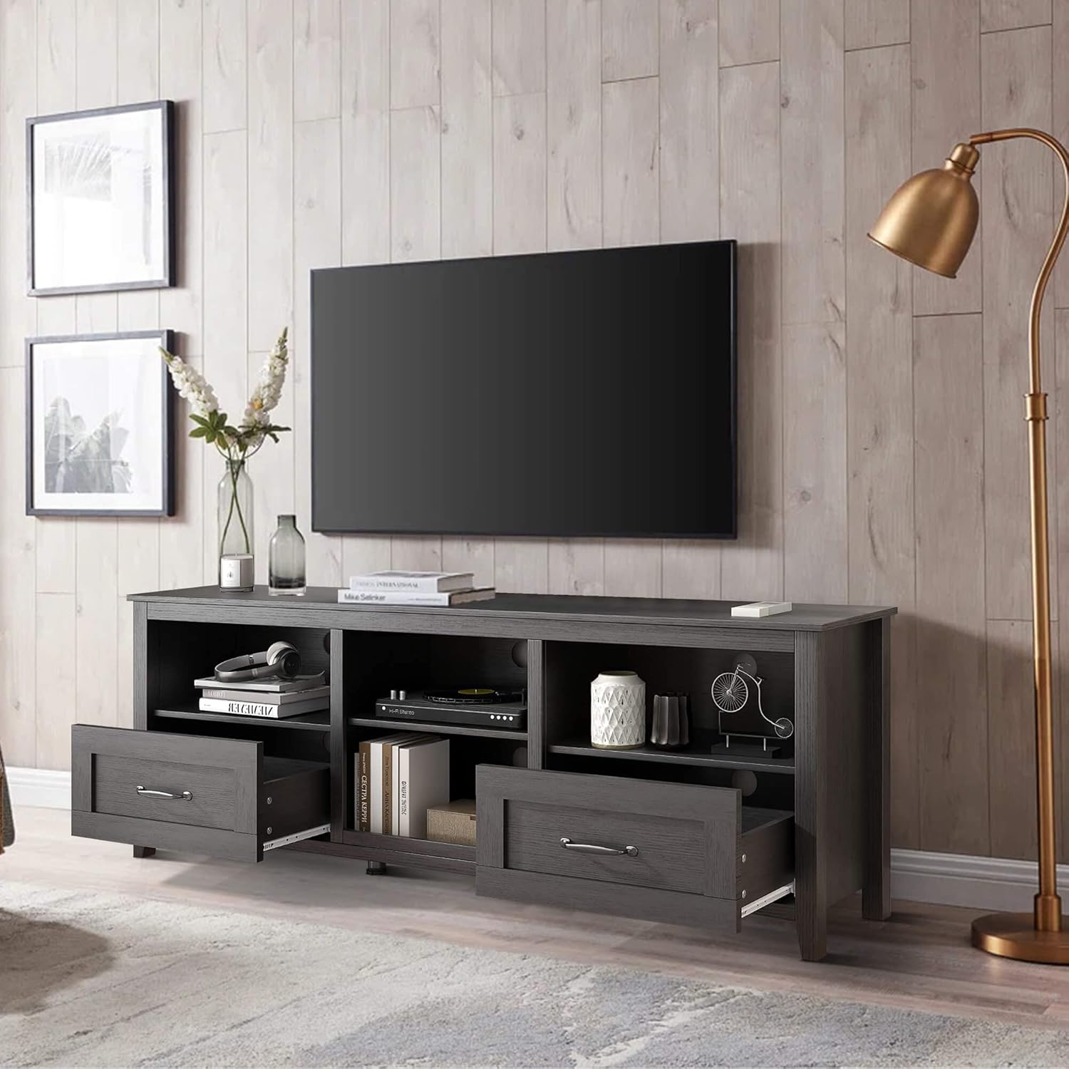 Black TV Stand with Drawers for Living Room a7
