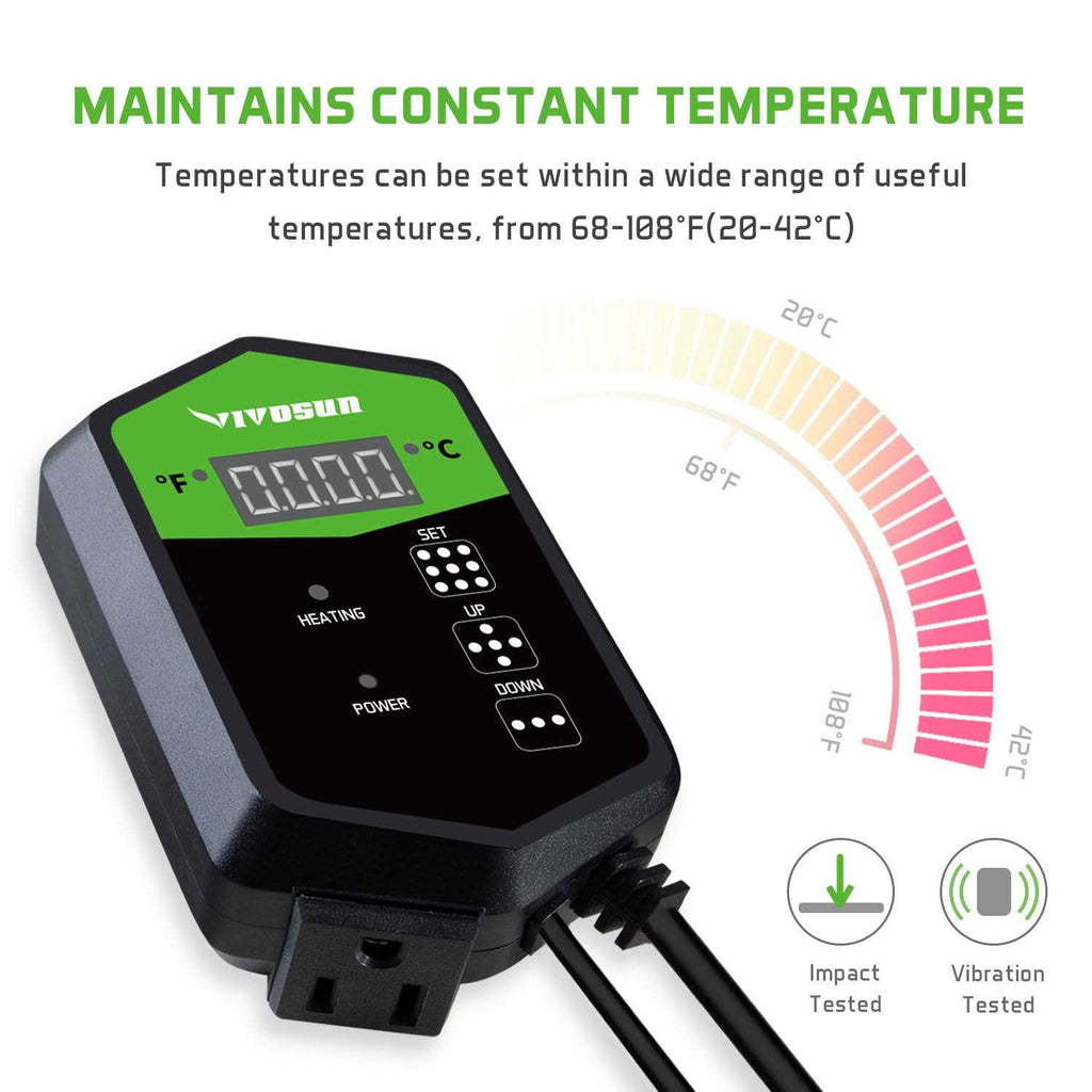 Digital Heat Mat Thermostat Temperature Controller 40-108F 1000W for Reptiles k7