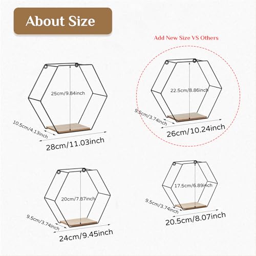 Hexagon Shelves Black Metal Wall Mount Set of 4 k7