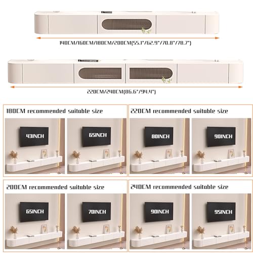 Floating TV Stand with 2 Cabinets for Living Room Grey 7k