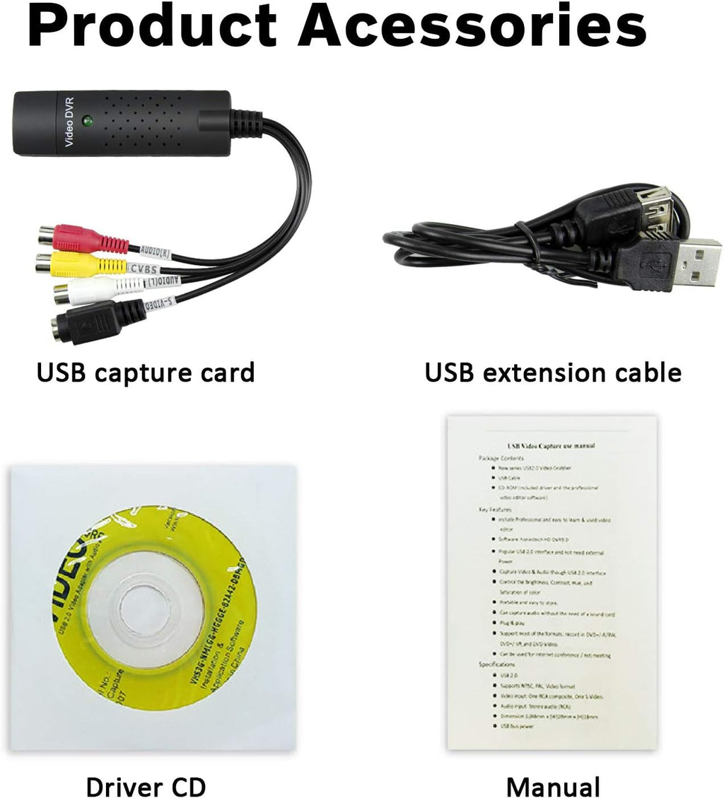 USB Video Capture Card Converter for VHS to Digital k7