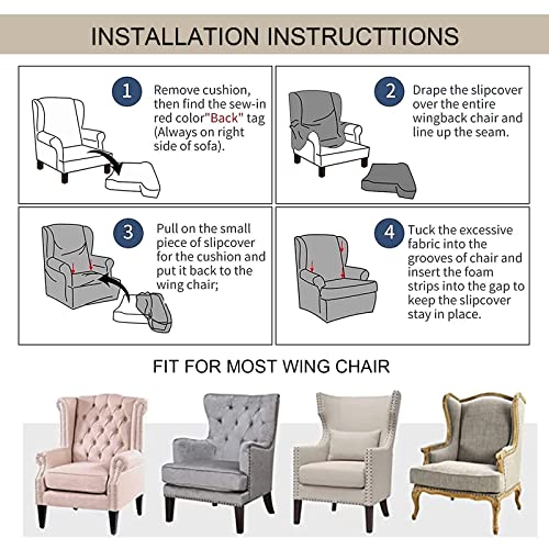 Wingback Chair Slipcover 2 Piece Jacquard Washable Furniture Protector q7m