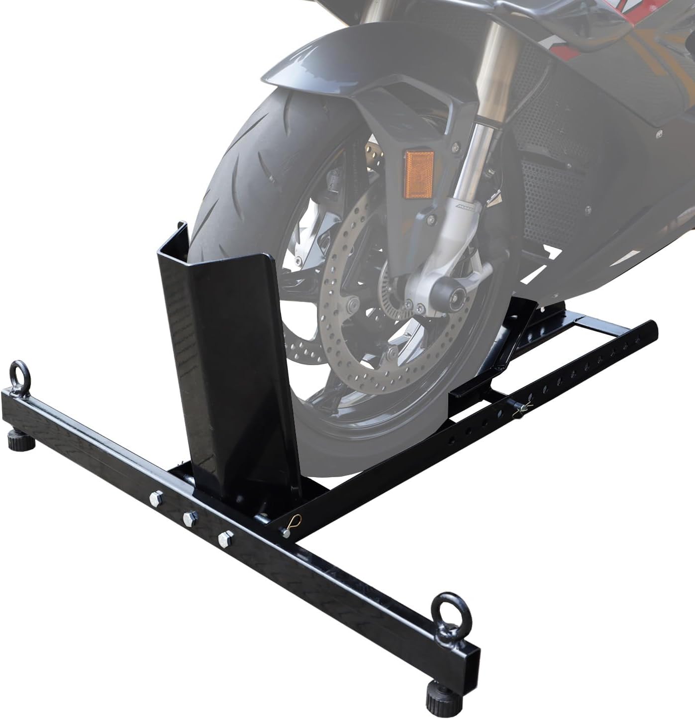 Torin ATRM05012B Motorcycle Trailer Wheel Chock: Adjustable Heavy-Duty Steel Motorcycle Stand Wheel Tire Chock for 16"-25" Off-Road and Standard Motorcycles, Upright 1800lbs Capacity