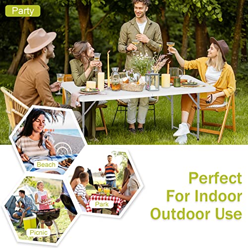 Folding Table 6ft Portable Picnic Dining Table with Carrying Handle White k7p