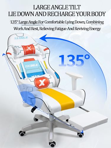 Gaming Chair Recliner Adjustable Leather Swivel Office Computer White k7p