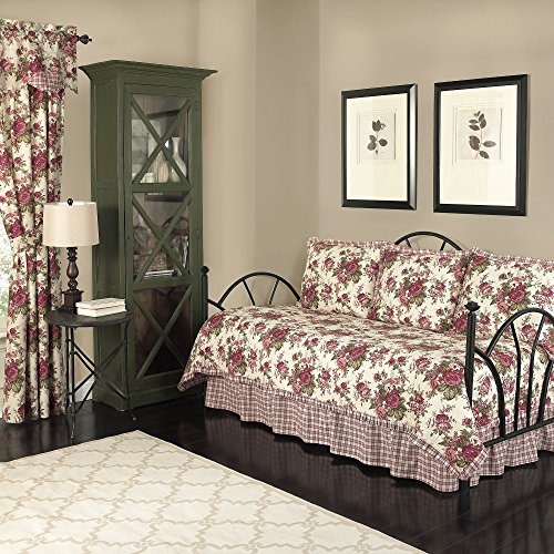 Waverly Norfolk Modern Farmhouse Floral 5-Piece Reversible Daybed Quilt Bedspread Set, 105" x 54", Tea Stain