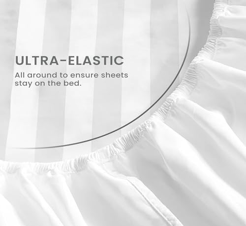 Egyptian Cotton King Sheets 1000 Thread Count White Stripe 4 Piece Set a7