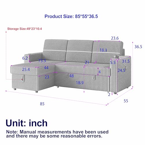 Convertible Sectional Sleeper Sofa with Storage Chaise Brown k7m