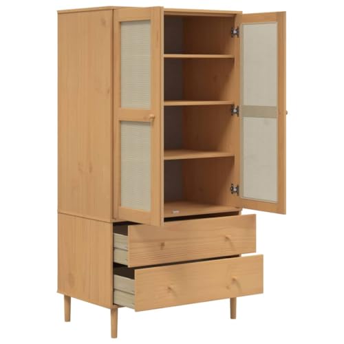 Wardrobe Rattan Look Solid Pine Wood 35.4x21.7x68.9 in q7