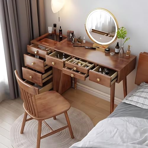 Solid Wood Makeup Vanity Desk with Mirror and LED Lights k7m