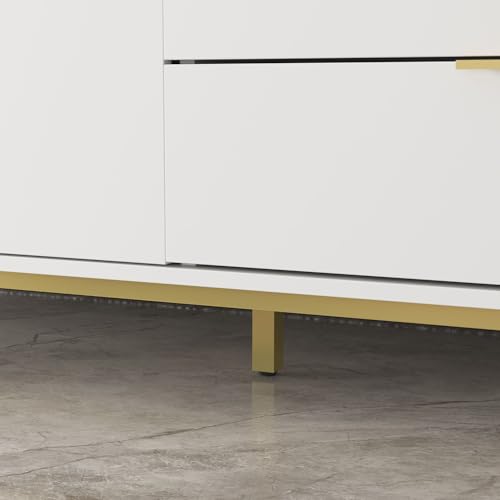 Sideboard Storage Cabinet with Drawers and Doors, Gold Metal Frame Legs White a7