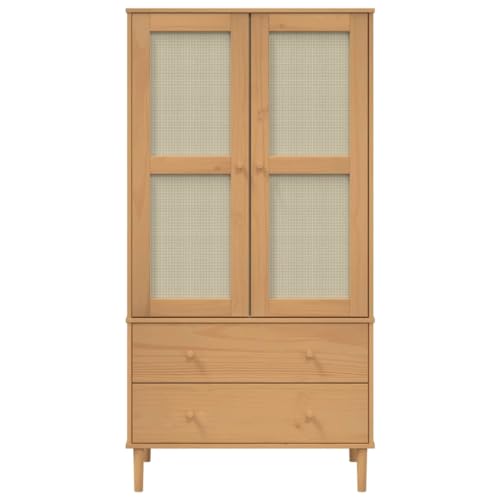 Wardrobe Rattan Look Solid Pine Wood 35.4x21.7x68.9 in q7