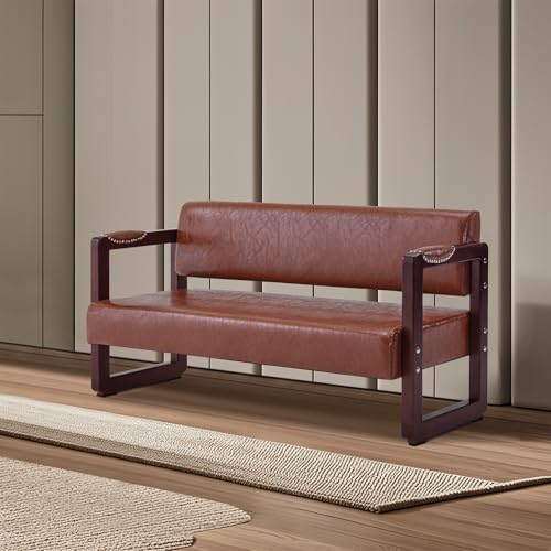 Waiting Room Bench with Backrest Faux Leather Brown k7m