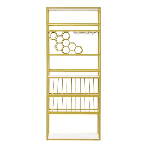 Wine Rack with LED Lights, 6 Tier Freestanding, Glass Holder a7