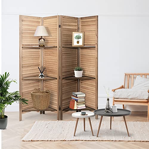 Room Divider with Shelves 4 Panels Folding Privacy Screen Brown k7