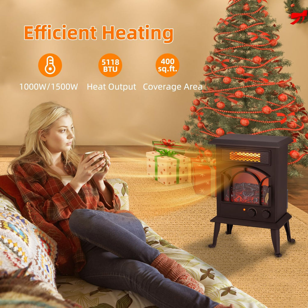 Electric Fireplace Heater 1500W Portable Infrared Stove with Flame Effects k7