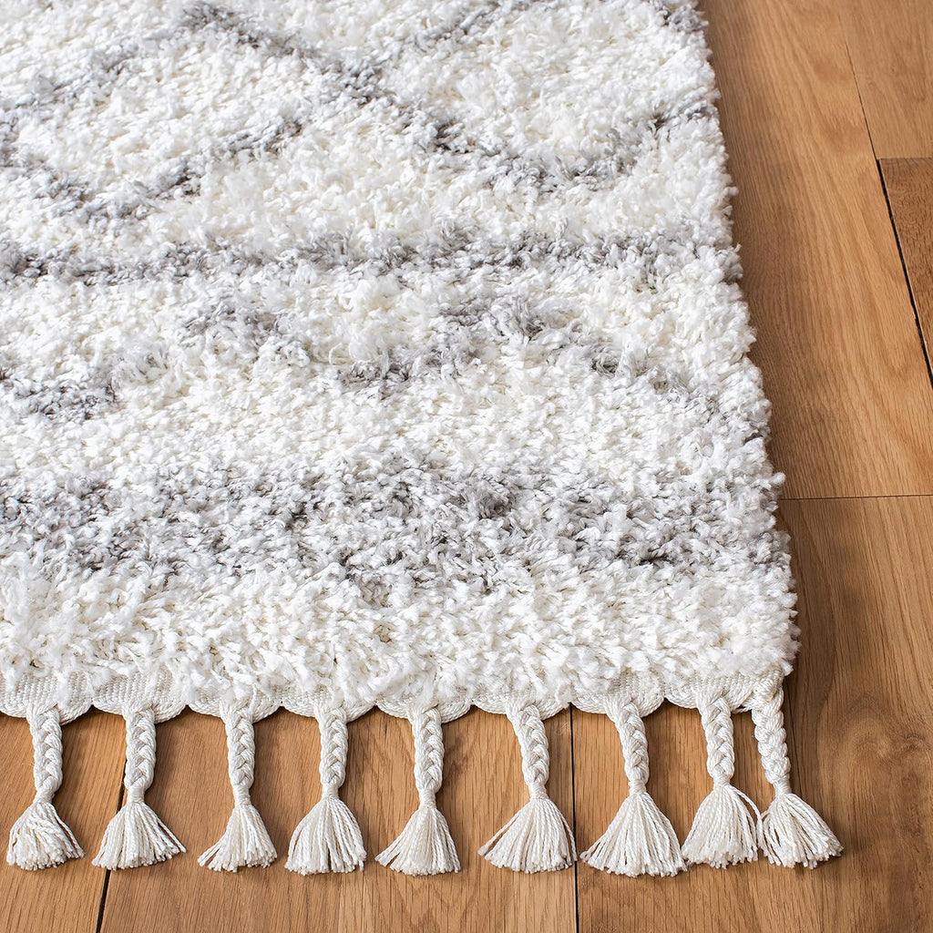 Shag Area Rug 9x12 Ivory Grey Boho Braided Design k7