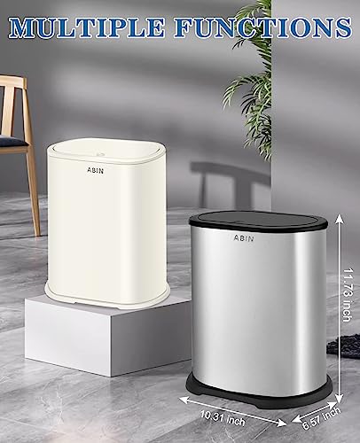 Bathroom Trash Can with Press Top Lid, Stainless Steel Narrow Bin k7m