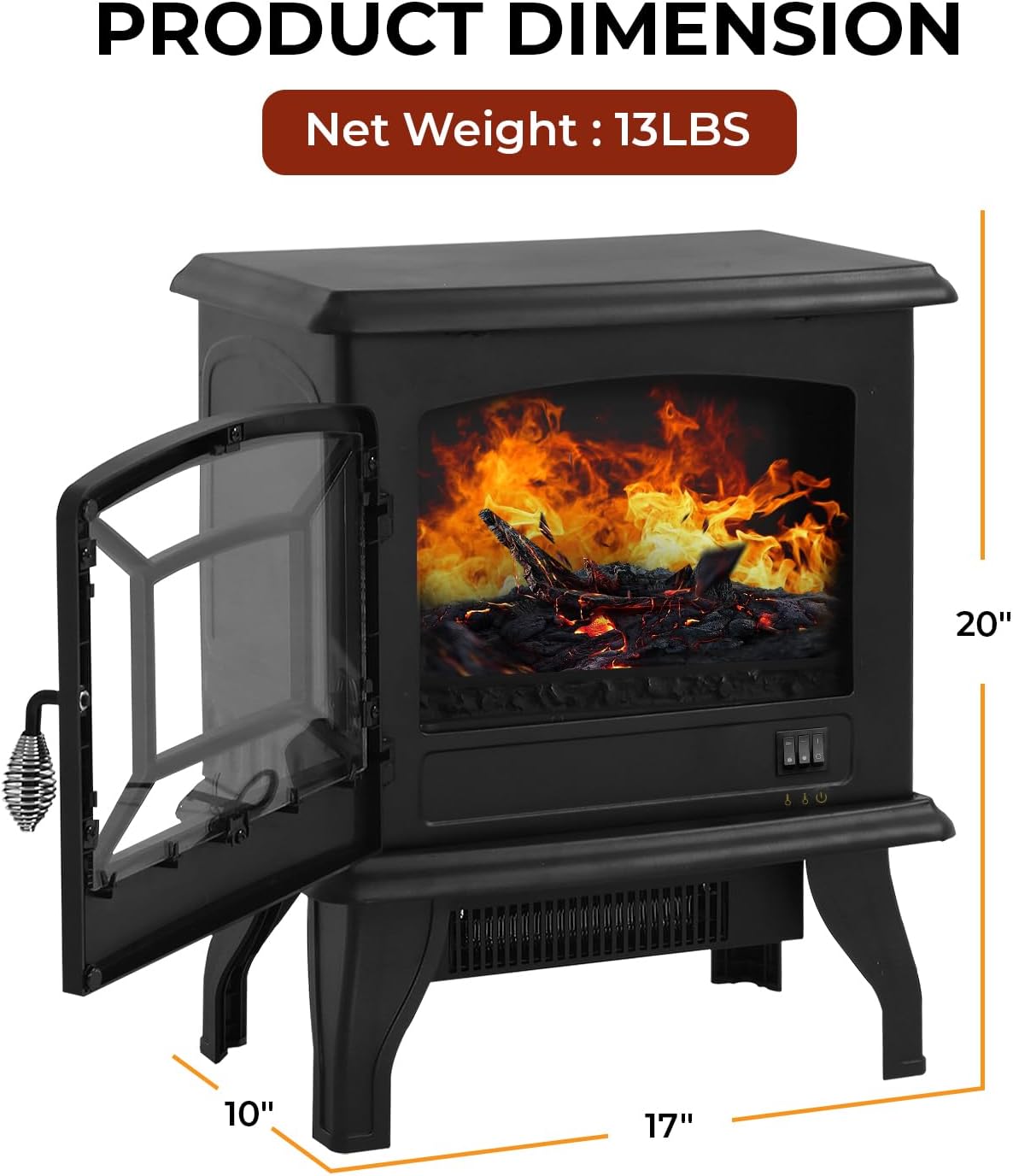 Electric Fireplace Heater 3D Flames Freestanding TV Stand 1500W Black k7