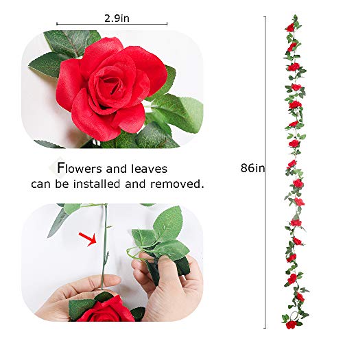 Rose Garlands Artificial Vines 4PCS Red a7