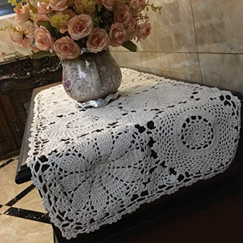Cotton Crochet Lace Table Runner Ecru White 11x23 Inch a7