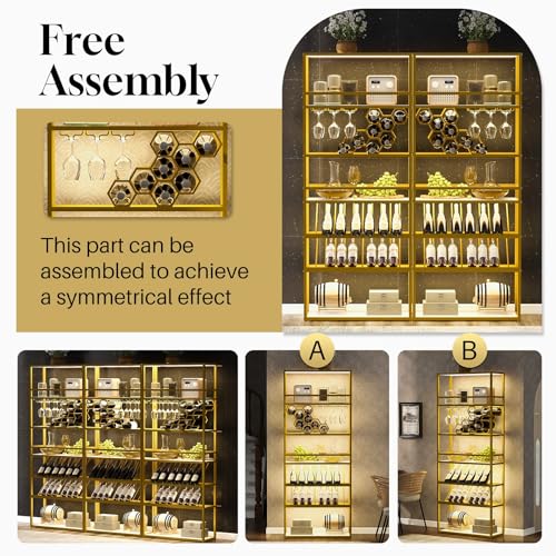Wine Rack with LED Lights, 6 Tier Freestanding, Glass Holder a7