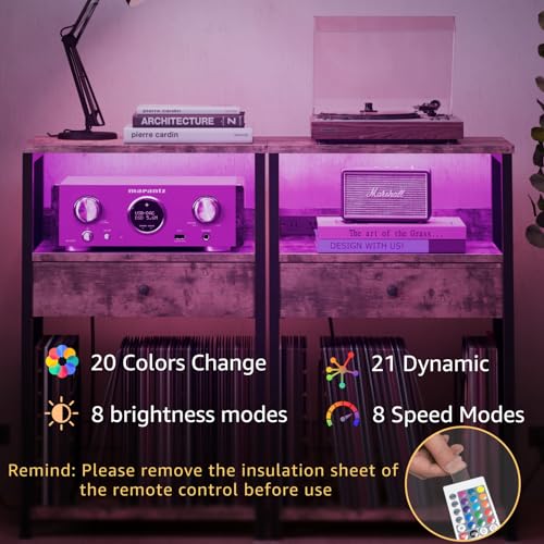 Record Player Stand with Vinyl Storage and Drawer a7k