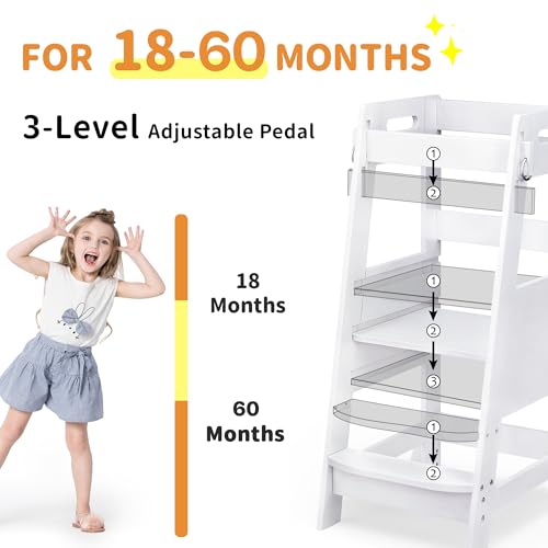 Bamboo Toddler Kitchen Step Stool White Adjustable Anti-Slip Helper k7
