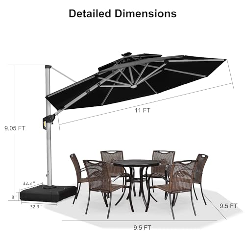 Navy Blue Solar LED Cantilever Patio Umbrella With Base a7