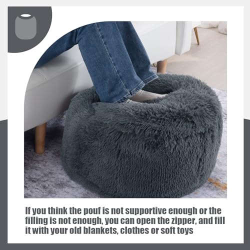 Plush Faux Fur Round Pouf Ottoman with Supportive Filling a7